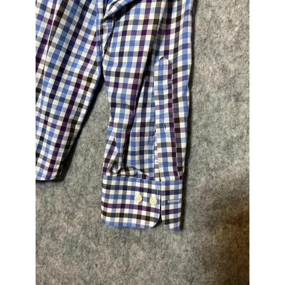 Peter Millar XL Blue White Purple Plaid Long Sleeve Button Down - Picture 4 of 6
